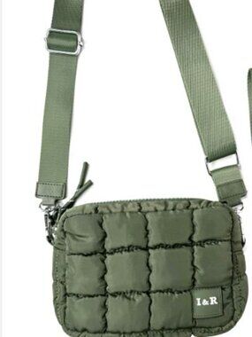 I&R Quilted Olive Crossbody Pouch With Crossbody Strap